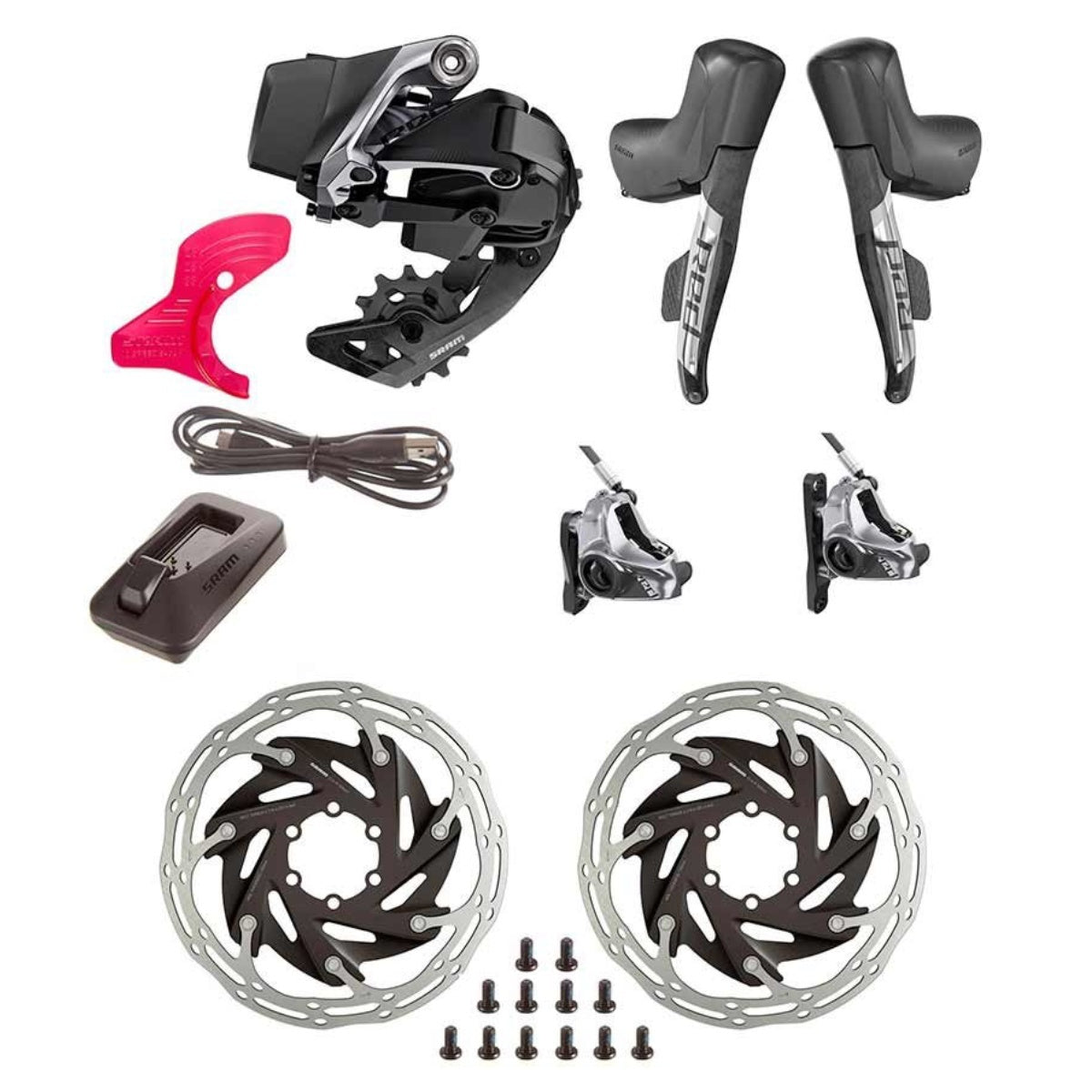 Ensemble de pièce Sram Red eTap AXS 2x disque hydraulique flat mount 6 bolts - inclus manettes / freins / dérailleurs / batterie / chargeur